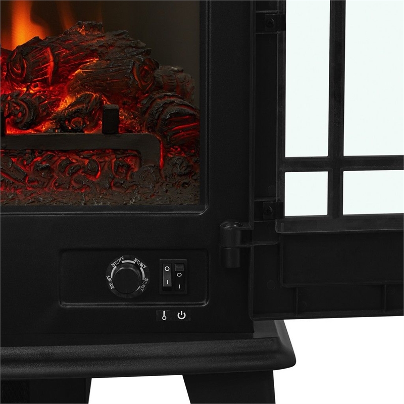 Real Flame Contemporary Metal Foster Stove Electric Fireplace in Black