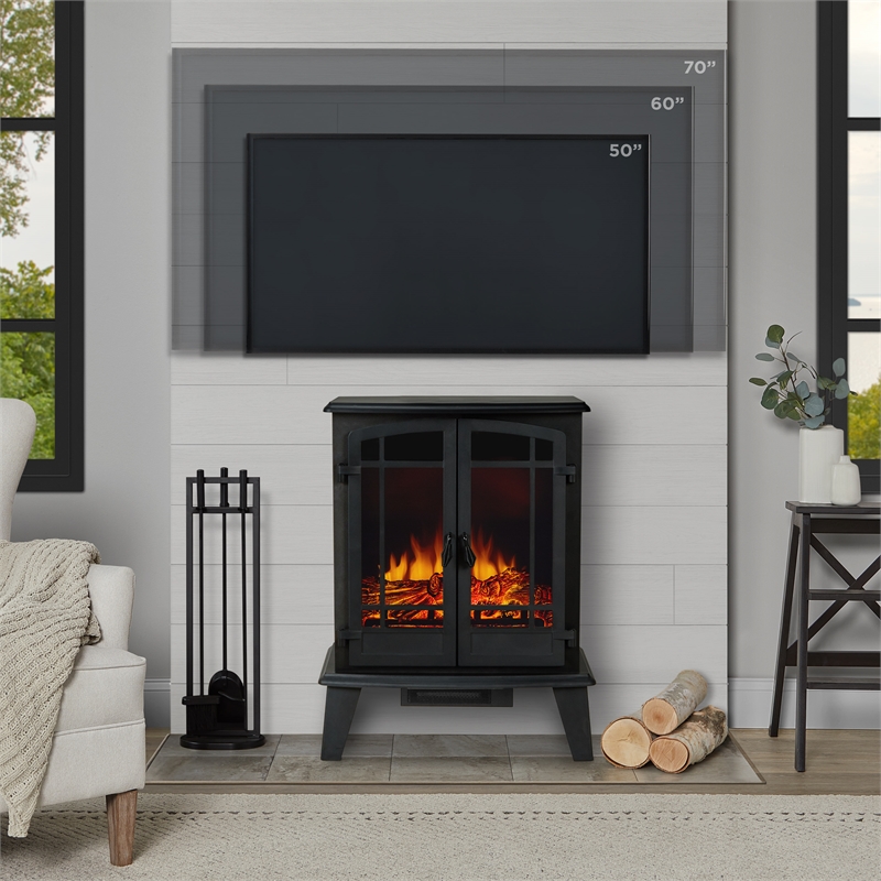 Real Flame Contemporary Metal Foster Stove Electric Fireplace in Black