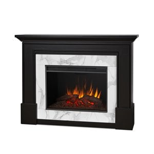 real flame merced wood grand electric fireplace in black