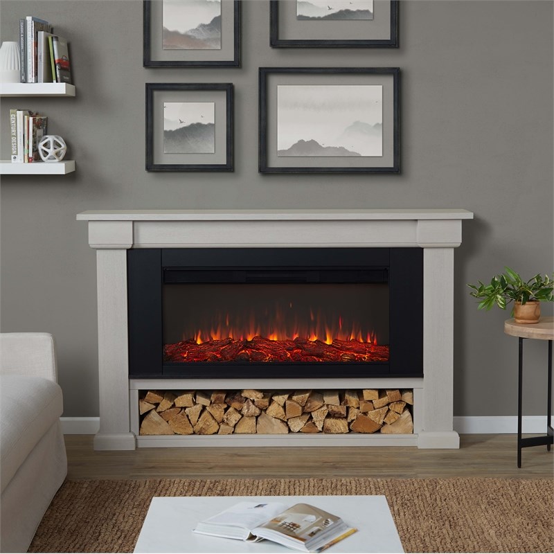 Real Flame Bristow Solid Wood Landscape Electric Fireplace in Bone White
