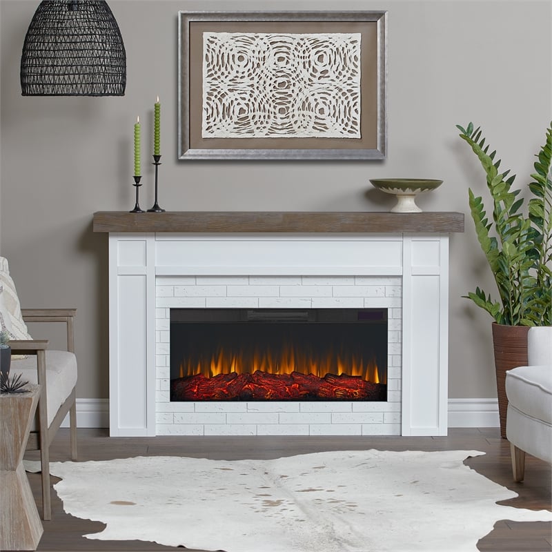 Real Flame Cravenhall Solid Wood and Glass Landscape Electric Fireplace in White