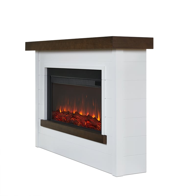 Real Flame Bernice Solid Wood Steel Glass Landscape Electric Fireplace in White