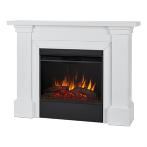 real flame manus solid wood steel and glass grand electric fireplace in white