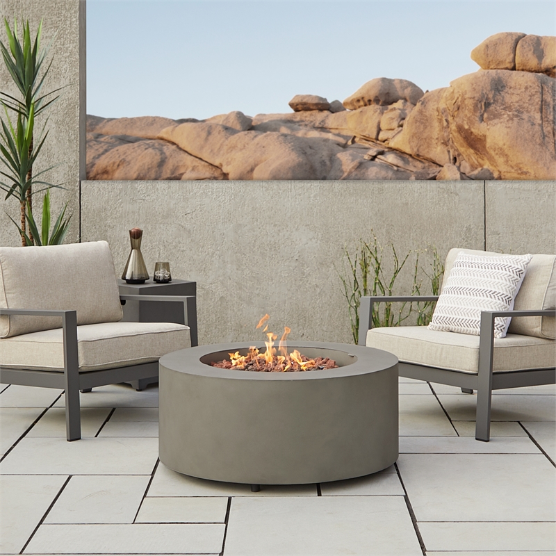 Real Flame Aegean Round Contemporary Steel Propane Fire Table in Mist Gray