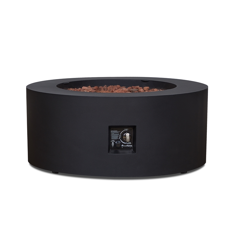 Real Flame Aegean Round Contemporary Steel Propane Fire Table in Black