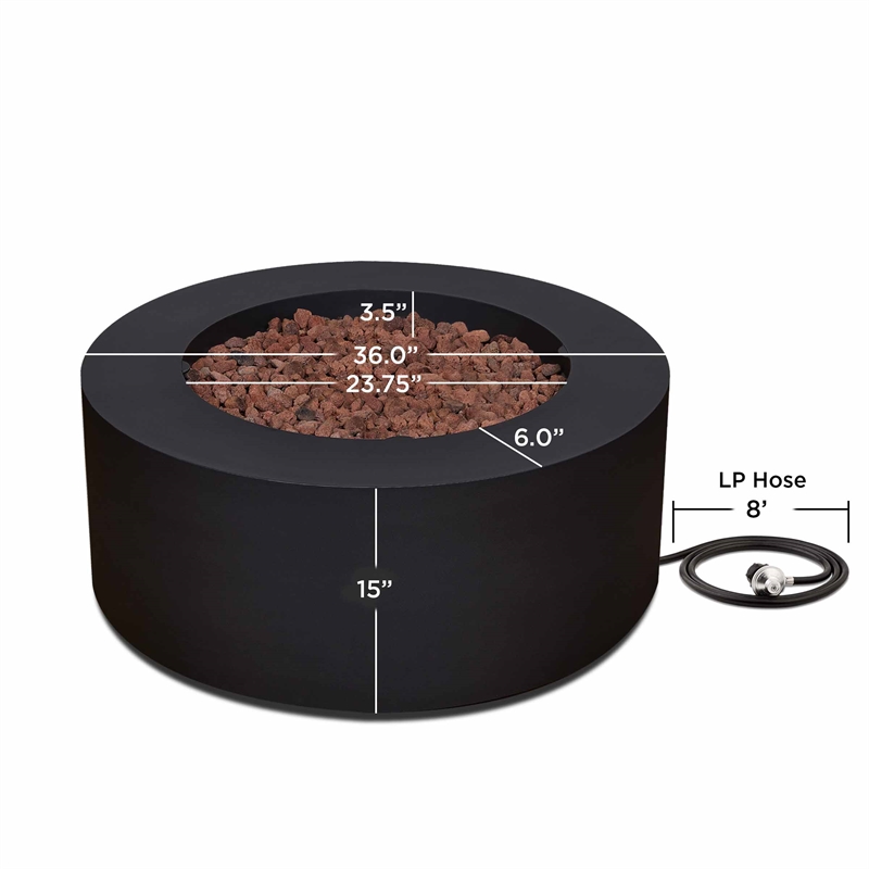 Real Flame Aegean Round Contemporary Steel Propane Fire Table in Black