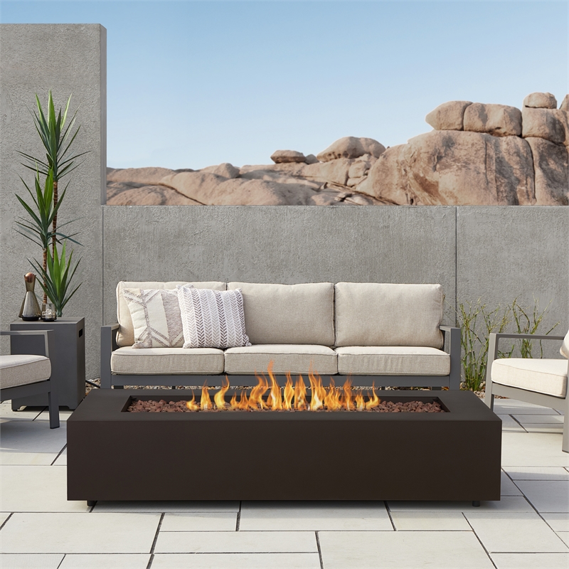 Real Flame Aegean 70-inch Rectangle Steel Propane or Natural Gas Fire Pit Table in Dark Bronze