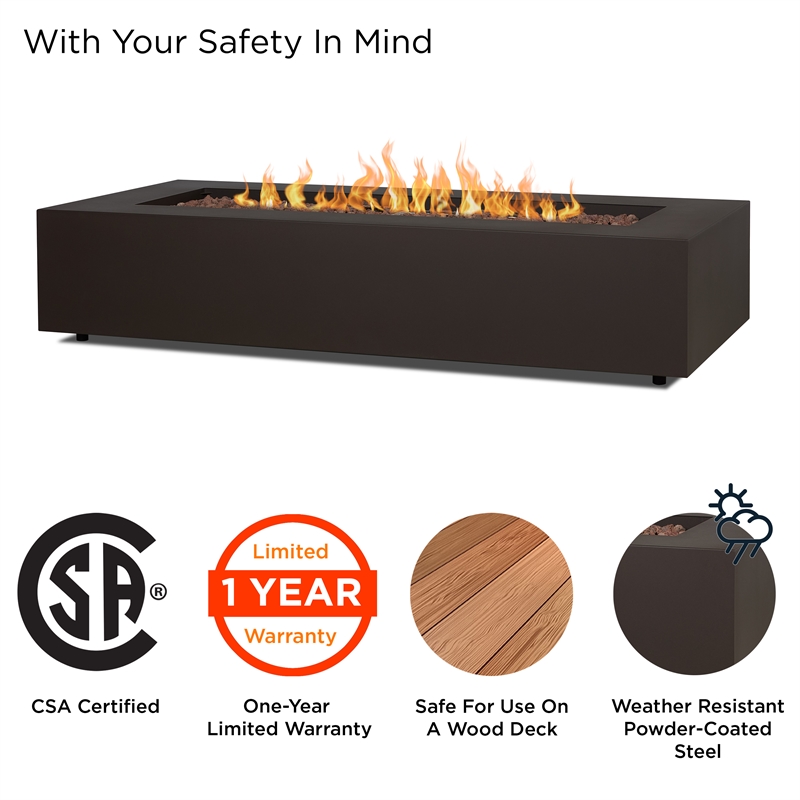 Real Flame Aegean 70-inch Rectangle Steel Propane or Natural Gas Fire Pit Table in Dark Bronze
