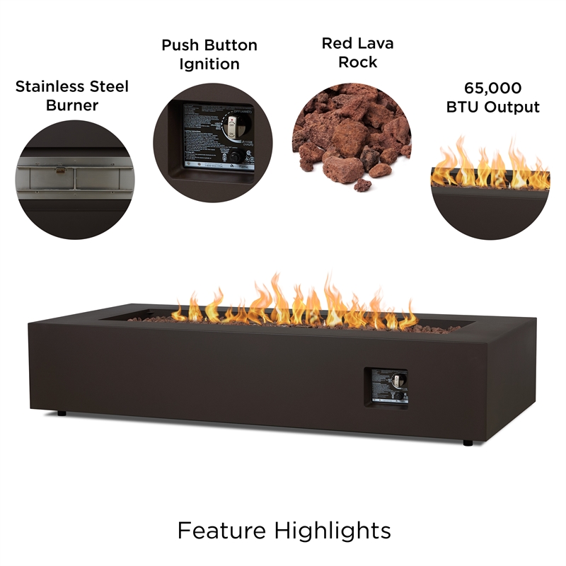 Real Flame Aegean 70-inch Rectangle Steel Propane or Natural Gas Fire Pit Table in Dark Bronze