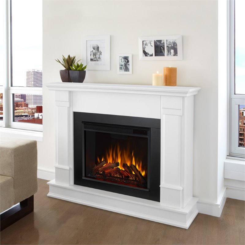 Real Flame Silverton Contemporary Solid Wood Electric Fireplace in White