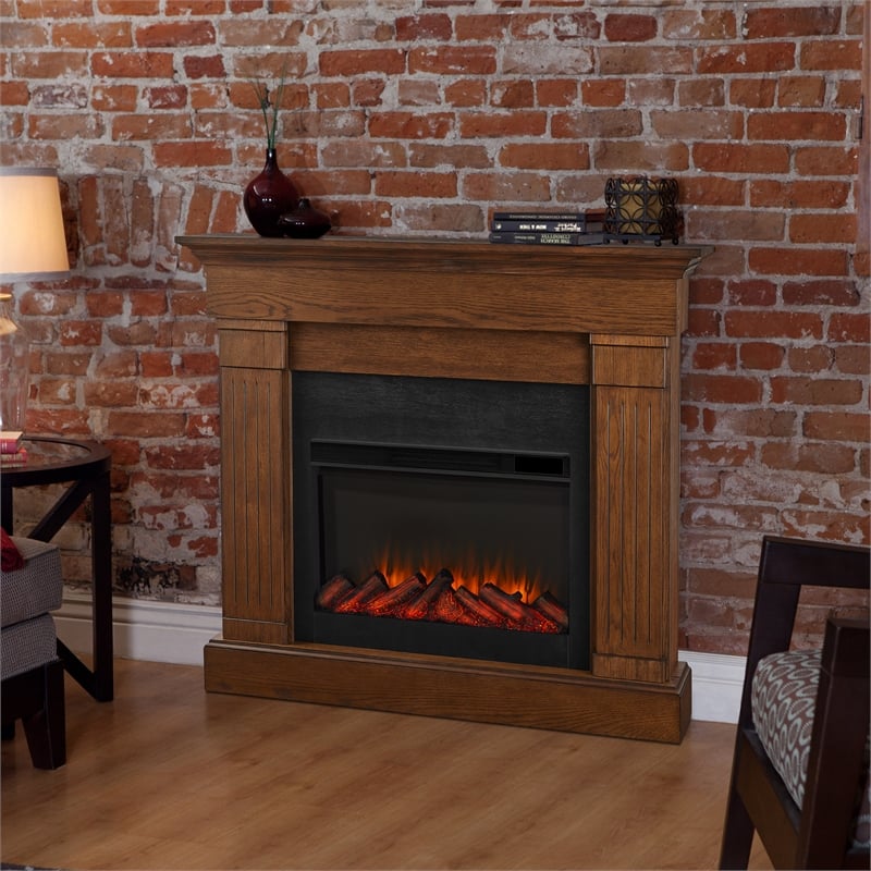 Real Flame Crawford Electric Slim Line Fireplace in Chestnut Oak