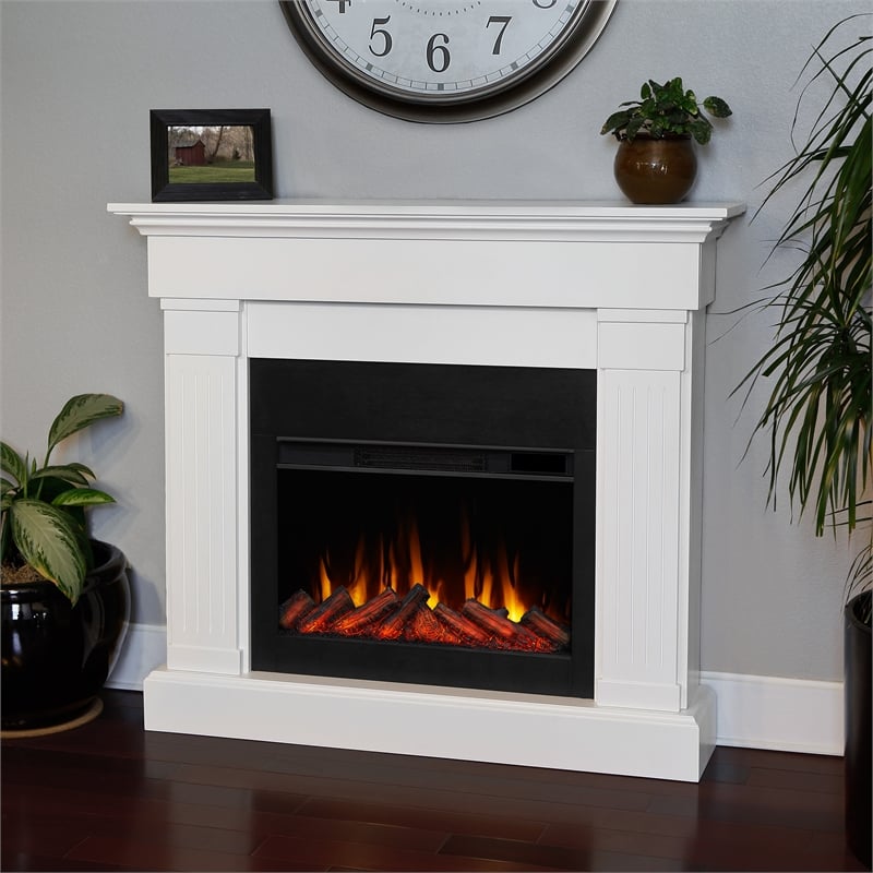Real Flame Modern Wood Crawford Electric Slim Line Fireplace in White