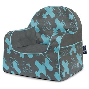 p'kolino contemporary fabric little reader chair with planes in gray and blue