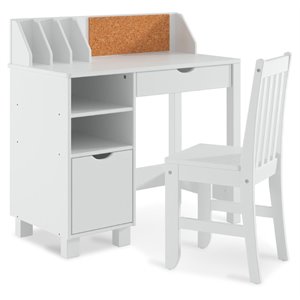 p'kolino traditional wood kid's sturdy desk and chair with storage in white