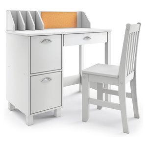 p'kolino traditional wood kids sturdy desk and chair with three drawers in white