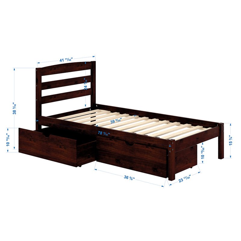 Pkolino Traditional Wood Twin Bed With Storage Drawers In Dark Cherry