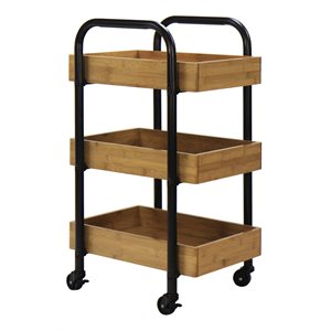 oceanstar portable bamboo storage cart with 3 easy removable trays in brown