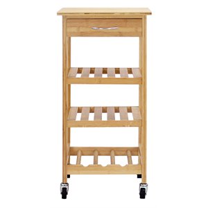 oceanstar modern bamboo kitchen trolley with 3 slatted shelves in brown