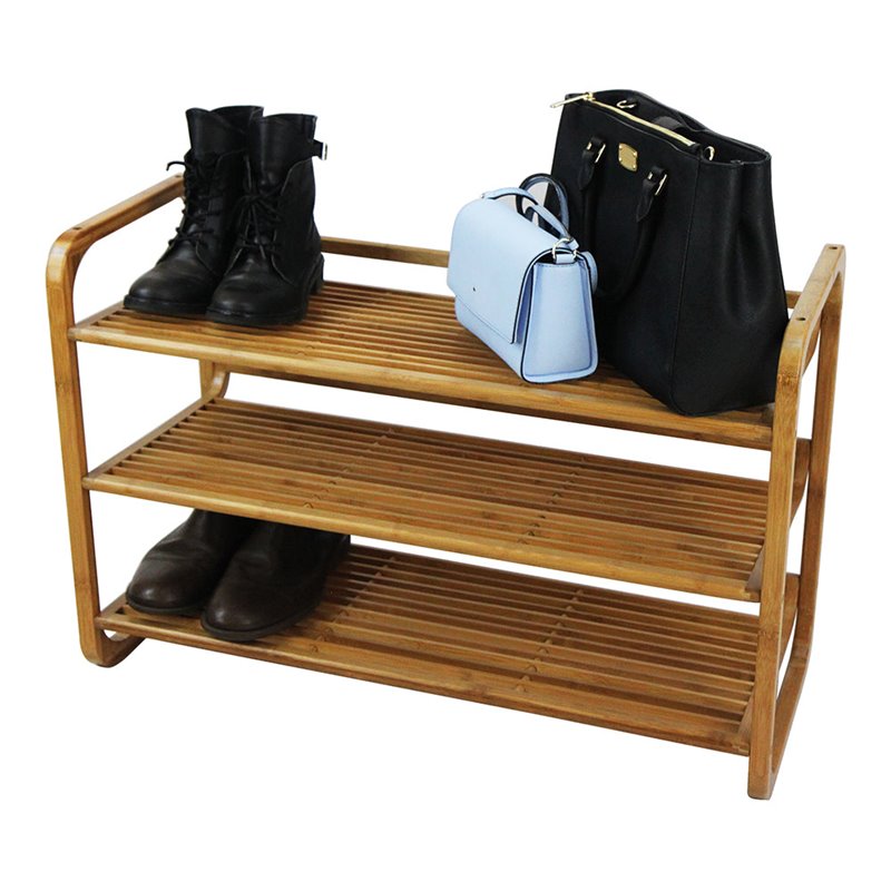 Oceanstar 3 Tier Brown Wood Shoe Rack - Holds 12 Pairs of Shoes -  Freestanding & Stackable - Carbonized Bamboo Finish