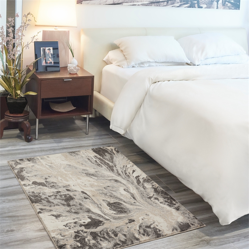 Nourison  Elegance 3' x 5' Gray & White Fabric Modern Indoor Rug