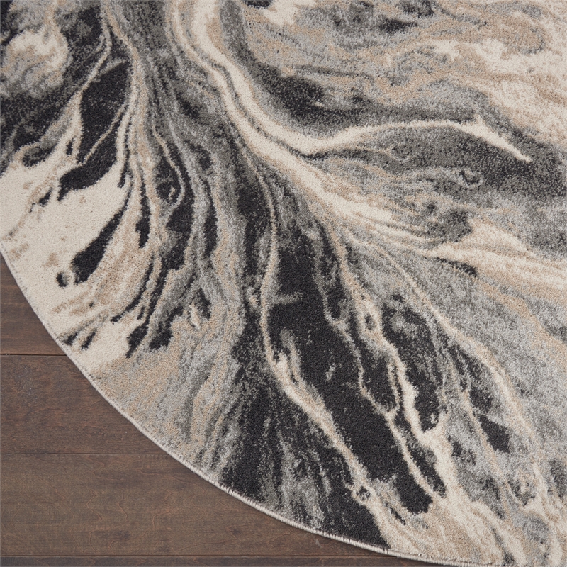 Inspire Me Home Decor Elegance 4' Round Gray and White Fabric Modern Indoor Rug