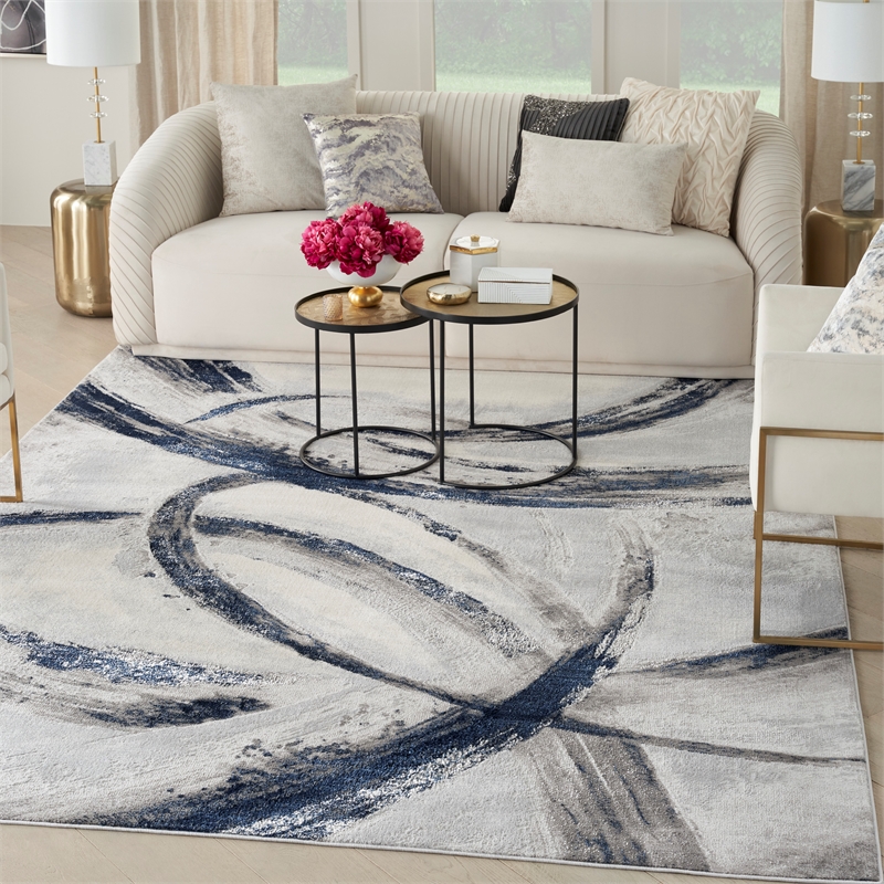 Nourison Splash 9' x 12' Gray Navy Modern Indoor Fabric Rug