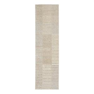 Nourison Splash 2'2&quot x 7'6&quot Beige Silver Modern Indoor Fabric Rug