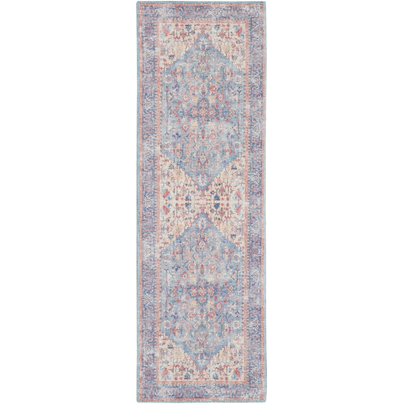 Nourison New Concept Washables 2' x 6' Blue Multicolor Vintage Indoor Rug