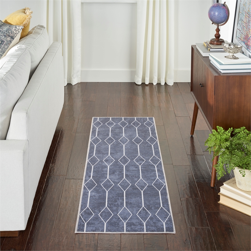 Nourison New Concept Washables 2' x 6' Navy Modern Indoor Rug