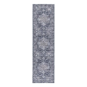 Nourison New Concept Washables 2'2&quot x 10' Ivory Navy Vintage Indoor Rug