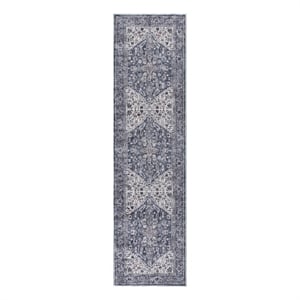 Nourison New Concept Washables 2' x 6' Navy Ivory Vintage Indoor Rug
