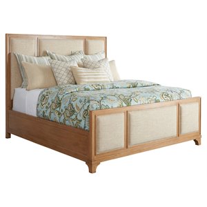 barclay butera crystal cove wood upholstered panel bed in brown/ivory