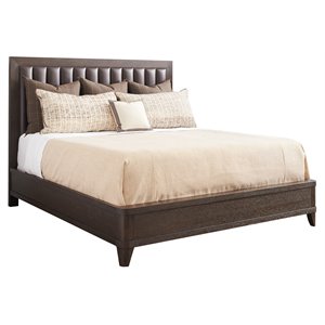 barclay butera talisker oak wood/leather upholstered bed - brown
