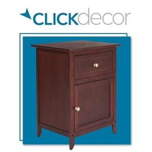 clickdecor alcott side table with single drawer and storage cabinet walnut