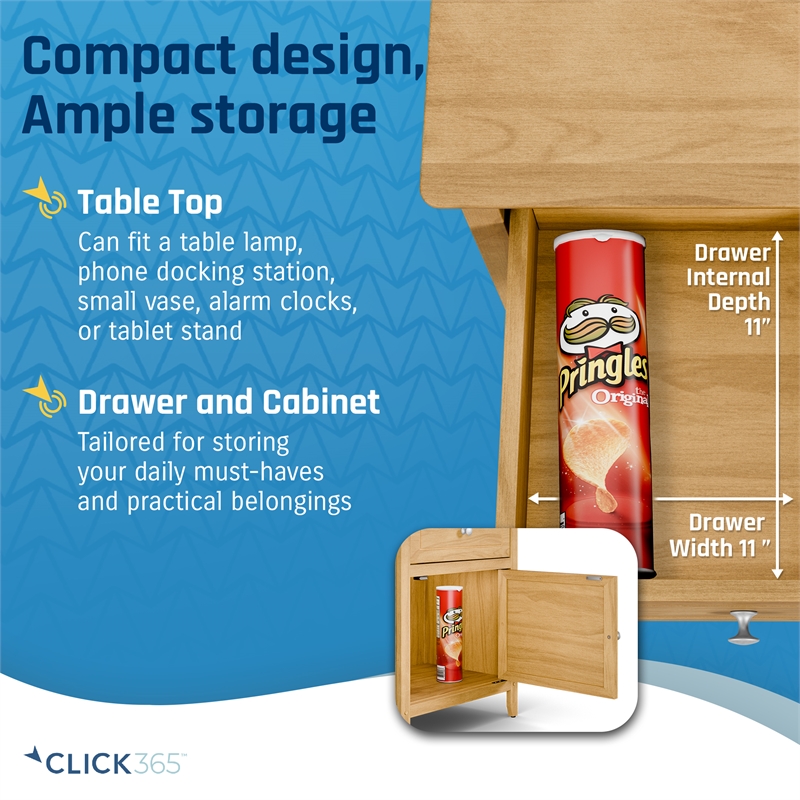 ClickDecor Alcott Side Table with Single Drawer and Storage Cabinet Light Brown