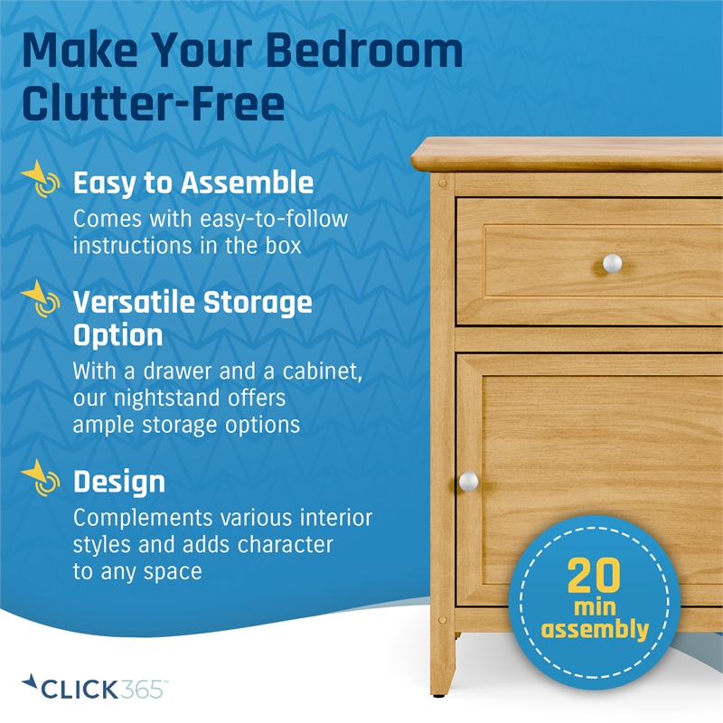ClickDecor Alcott Side Table with Single Drawer and Storage Cabinet Light Brown