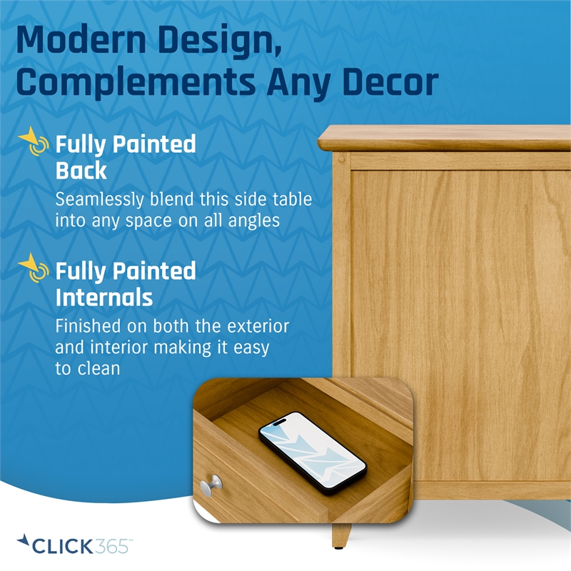 ClickDecor Alcott Side Table with Single Drawer and Storage Cabinet Light Brown