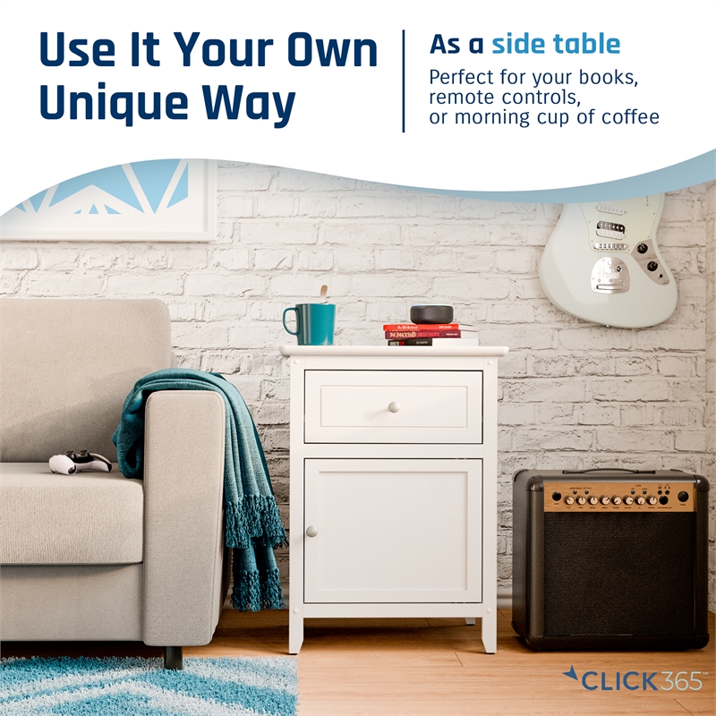 ClickDecor Alcott Side Table with Single Drawer and Storage Cabinet Light Brown