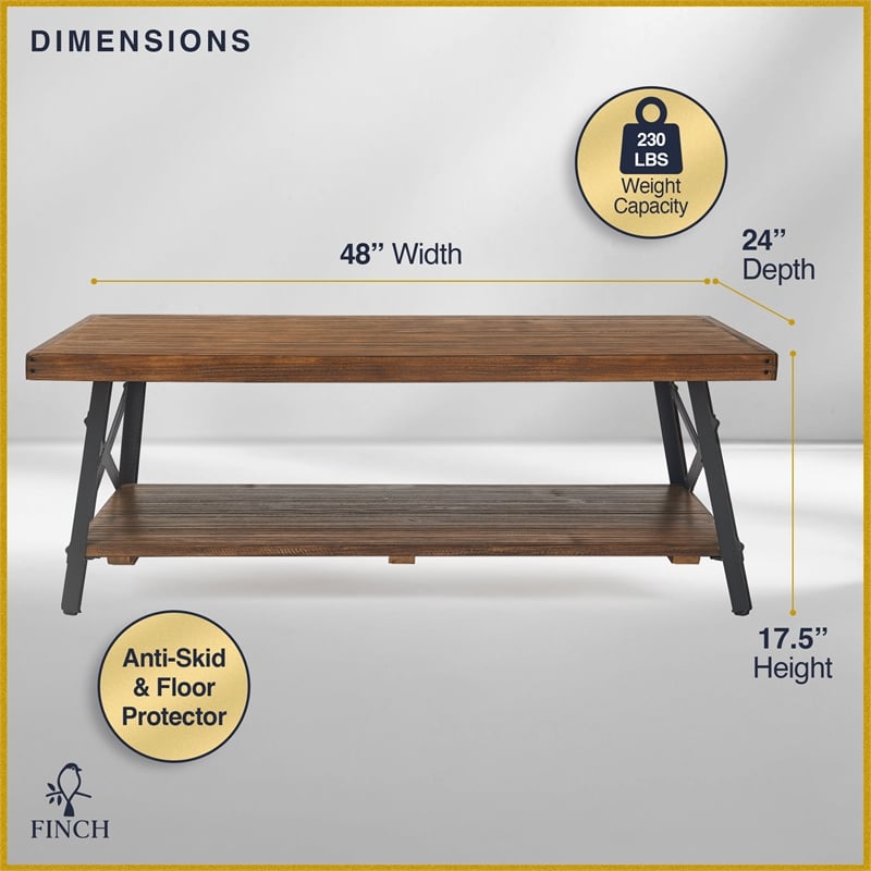 Finch Ezra Solid Wood and Metal Coffee Table Walnut Brown