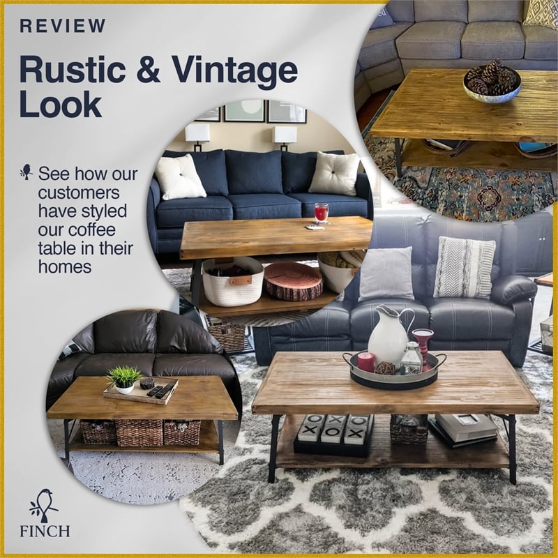 Finch Ezra Solid Wood and Metal Coffee Table Walnut Brown