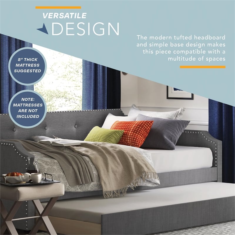 ClickDecor Bella Upholstered Daybed and Trundle Dark Gray