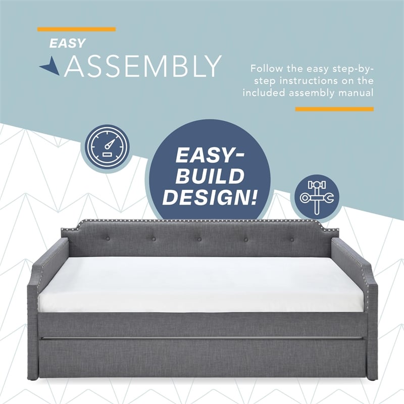ClickDecor Bella Upholstered Daybed and Trundle Dark Gray