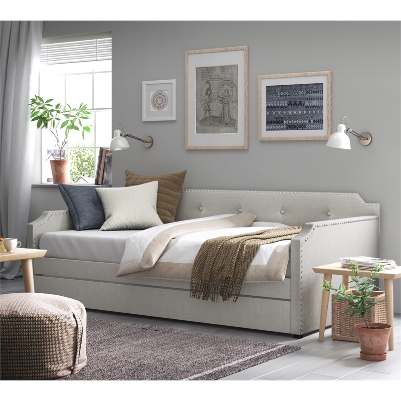 ClickDecor Bella Upholstered Daybed and Trundle Beige