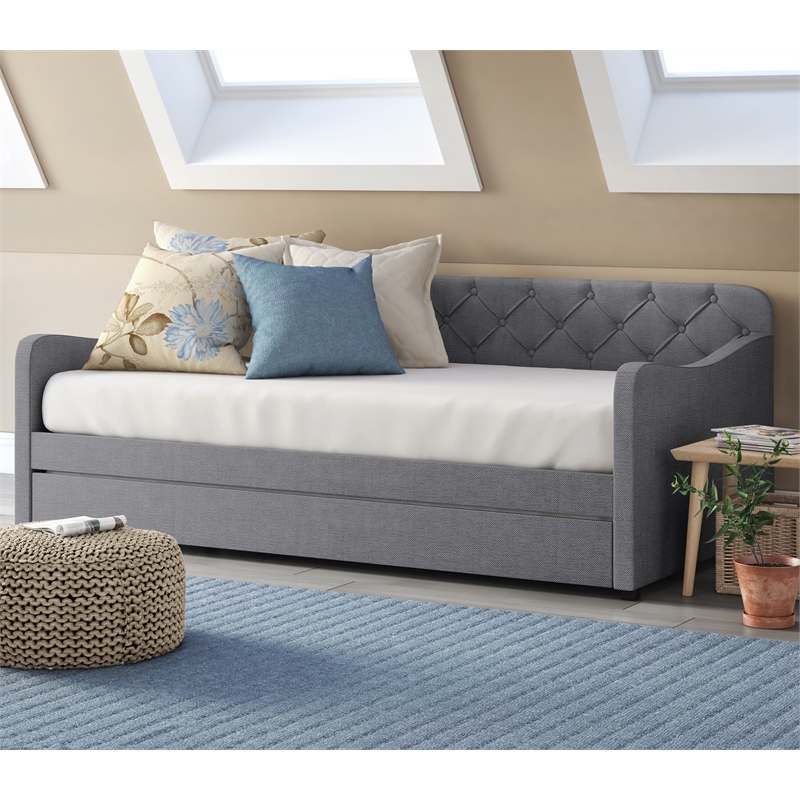 ClickDecor Carmina Tufted Daybed and Trundle Dark Gray