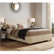 ClickDecor Edmond Storage Bed wAdjustable Height Headboard Queen Size Beige