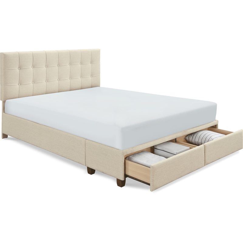ClickDecor Edmond Storage Bed wAdjustable Height Headboard Queen Size Beige