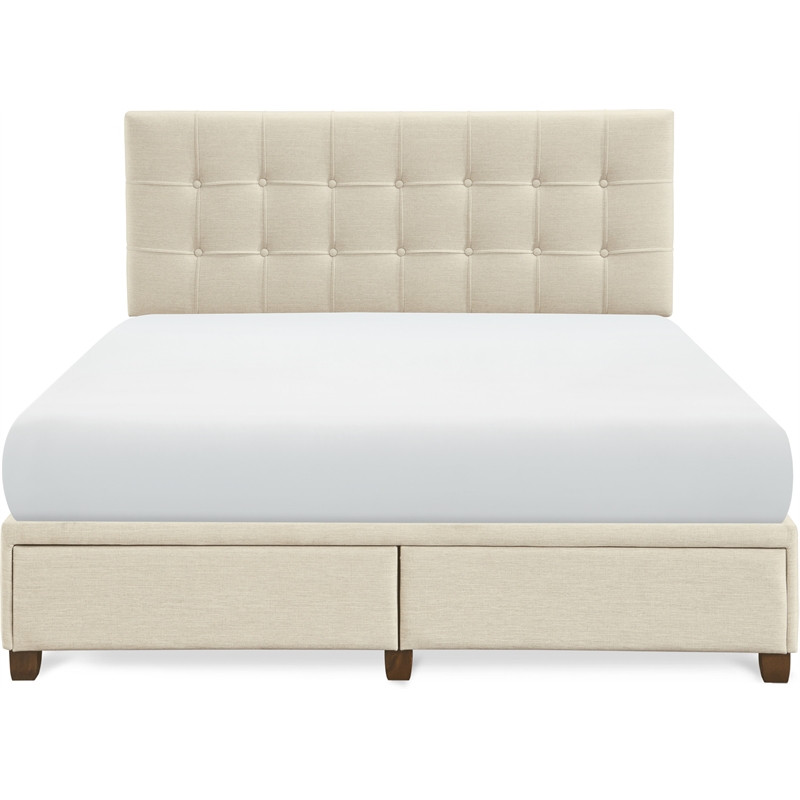 ClickDecor Edmond Storage Bed wAdjustable Height Headboard Queen Size Beige