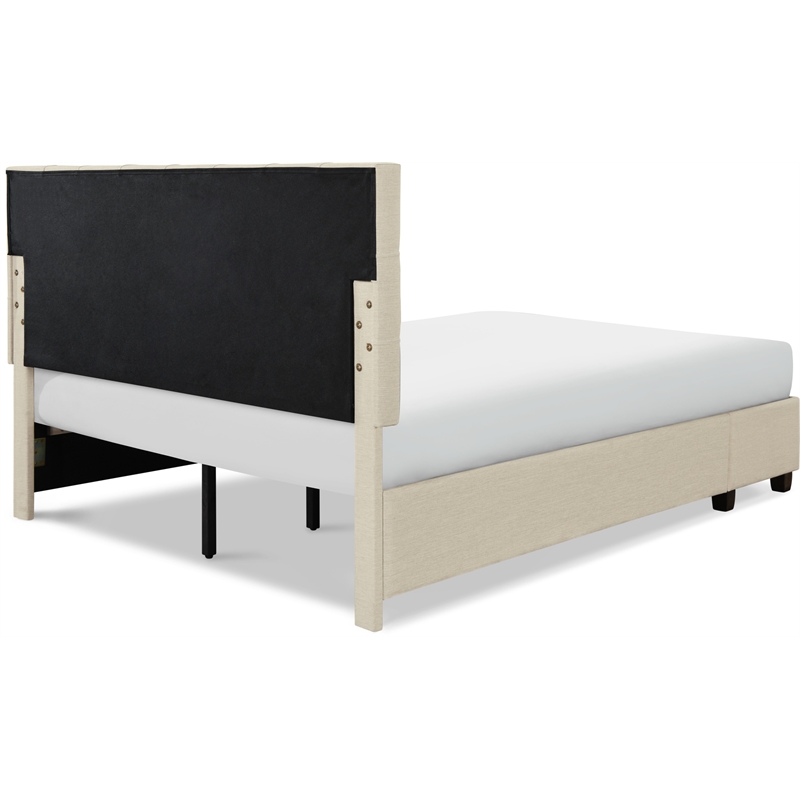 ClickDecor Edmond Storage Bed wAdjustable Height Headboard Queen Size Beige