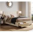 ClickDecor Edmond Storage Bed wAdjustable Height Headboard Queen Size Beige