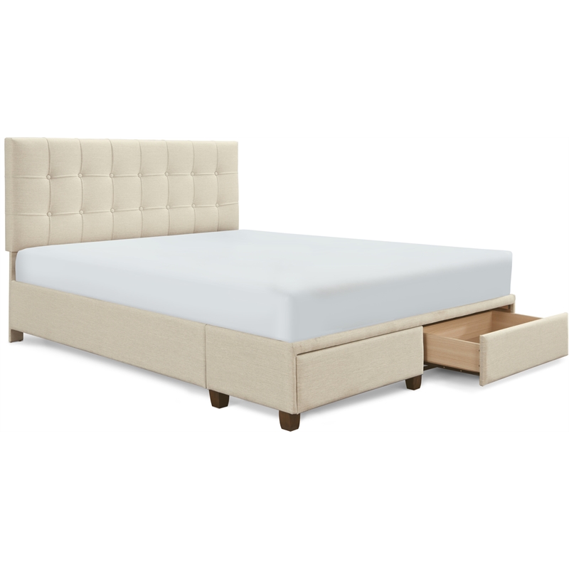 ClickDecor Edmond Storage Bed wAdjustable Height Headboard Queen Size Beige